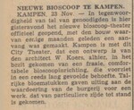 Een klein artikel in verband met de opening in oorlogstijd.
<br/>
De courant Nieuws van den Dag, 26 november 1940