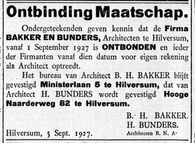 Aankondiging.
<br/>
De Gooi- en Eemlander, 5 september 1927