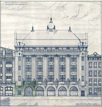 Zoek de verschillen: niet uitgevoerd ontwerp voor een pand aan het Hekelveld.
<br/>
Stadsarchief Amsterdam, 1920