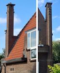De markante schoorstenen, achter (links) en voor (rechts).
<br/>
Joop de Haan, 2026