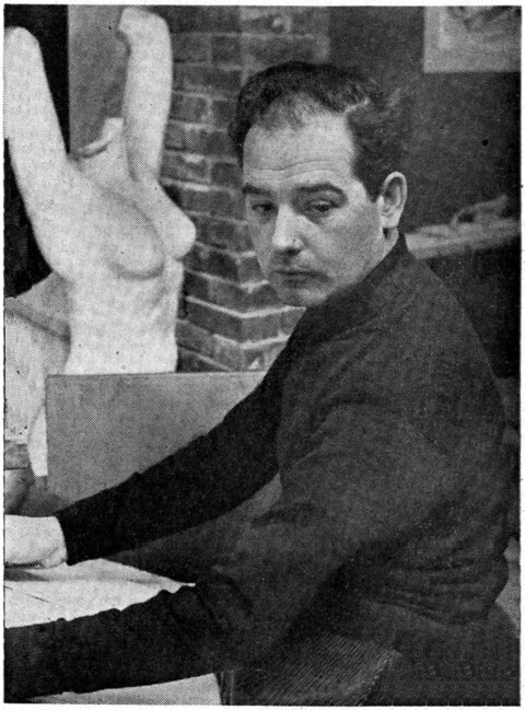 De beeldhouwer Valk.
<br/>
Nieuwsblad van het Noorden, 28 december 1935