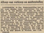 Aanbesteding.
<br/>
Nieuwsblad van het Noorden, 19 december 1928