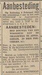 Aanbesteding.
<br/>
Nieuwsblad van het Noorden, 31 januari 1933