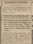 Aanbesteding.
<br/>
Nieuwe Haarlemsche courant, 28 juli 1926
