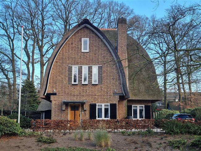 Prachtige, expressieve spitsboogvormig rieten dak.
              <br/>
              Martijn de Visser, 2021