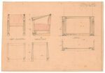 Aanzichten en plattegrond van een stoel en een spiegel voor in de zitkamer voor 't Woonhuys, Amsterdam.
              <br/>
              Archief Michel de Klerk / Het Nieuwe Instituut, 1916
