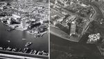 De situatie in 1972 (nieuwe kantine is nog afwezig) vs 1985 (IJ-paviljoen afgebroken en de oever verbreed).
<br/>
Stadsarchief Amsterdam, 1972 / 1985