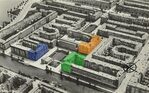 De drie door Van den Nieuwen Amstel ontworpen blokken. In oranje het gesloopte blok.
<br/>
Stadsarchief Amsterdam (bewerkt), 23 mei 1930