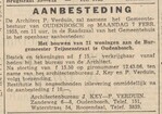 Aanbesteding.
<br/>
Dagblad De Stem, 22 januari 1955