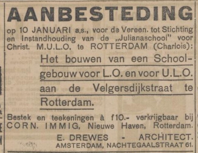 Aanbesteding.
<br/>
De Standaard, 24 december 1921