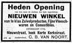 Advertentie n.a.v. de opening van de nieuwe winkel.
<br/>
Schiedamsche Courant, 31 juli 1922