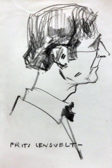 Portret van Frits Lensvelt.
<br/>
Tekening B. van Vlijmen, ca. 1922, collectie Drents Museum, Assen