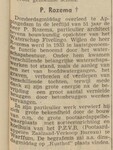 Rozema overleed in 1956.
<br/>
Nieuwblad van het Noorden , 9 maart 1956