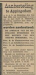 Aanbesteding.
<br/>
Nieuwsblad van het Noorden, 24 april 1931