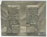 De maskerkoppen met de titels ‘Actie naar binnen’ en ‘Actie naar buiten' van Hildo Krop.
<br/>
Archief J.F. Staal / Het Nieuwe Instituut, 1925