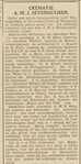 Een verslag van de uitvaart van Sevenhuijsen, in aanwezigheid van vele prominenten.
<br/>
Haarlems Dagblad, 5 mei 1934