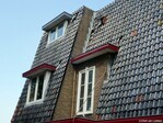 De daken van de rechterwoning, doorbroken door dakkapellen en een trappenhuisraam.
<br/>
Gert-Jan Lobbes, 2023