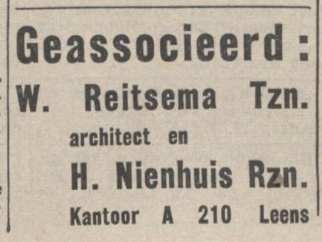 Associatie met Reitsema.
<br/>
Nieuwsblad van het Noorden, 10 november 1937